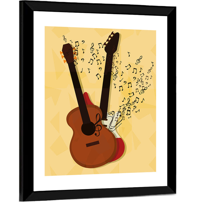 Twin Neck Guitar Illustration Wall Art as a framed print