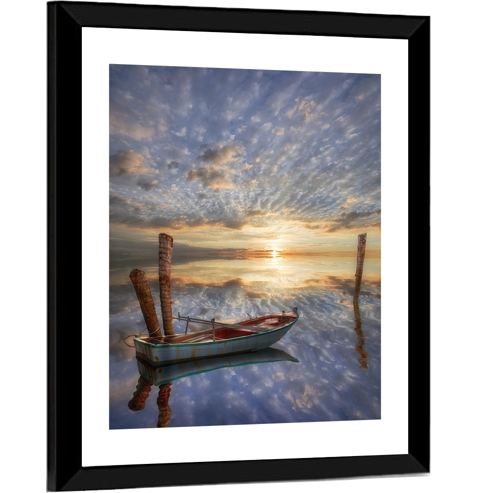 Old Lonely Boat In Lake Wall Art