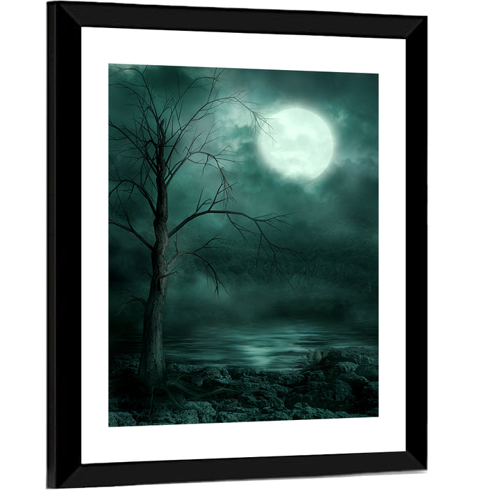 Gothic Moonlit Shore Wall Art as a framed print