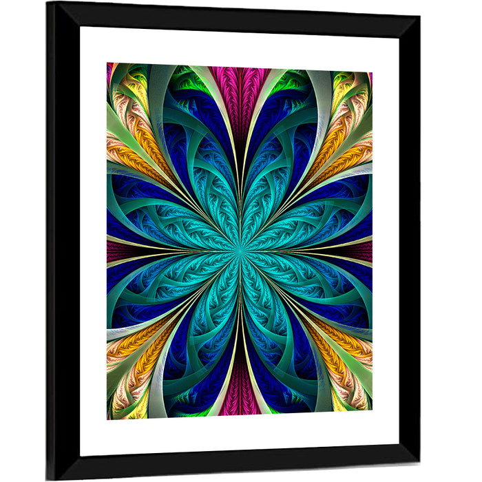 Kaleidoscope Fractal Blossom Wall Art as a framed print