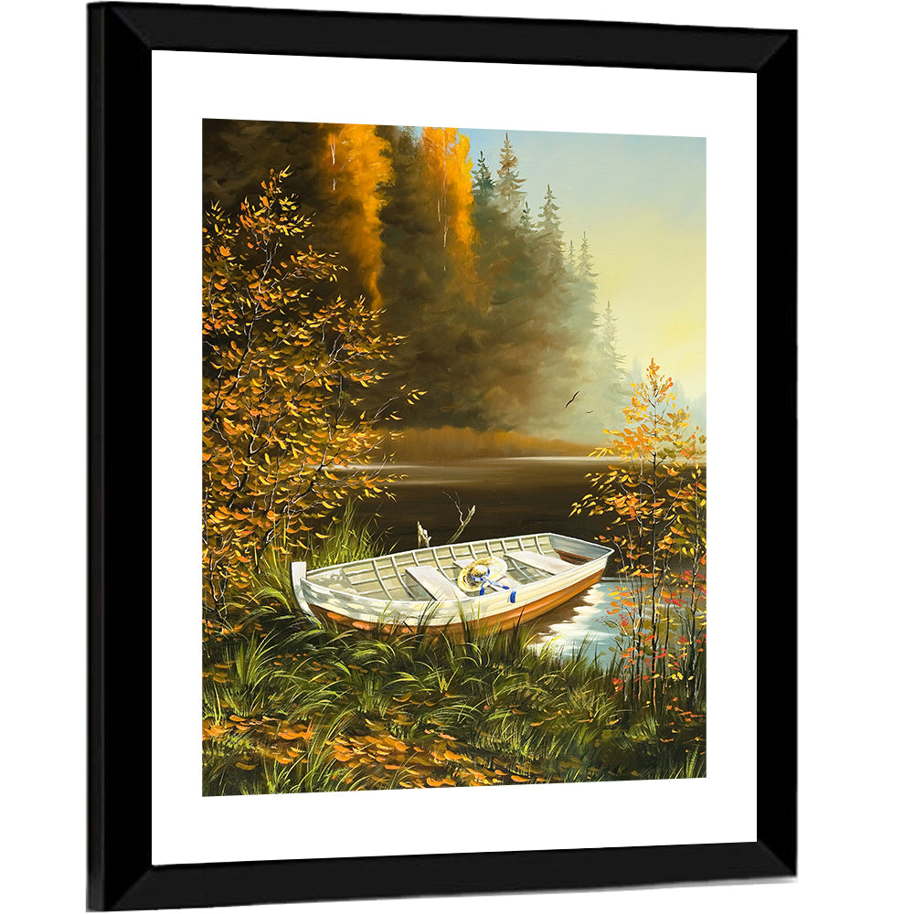 Wooden Boat with Straw Hat Wall Art