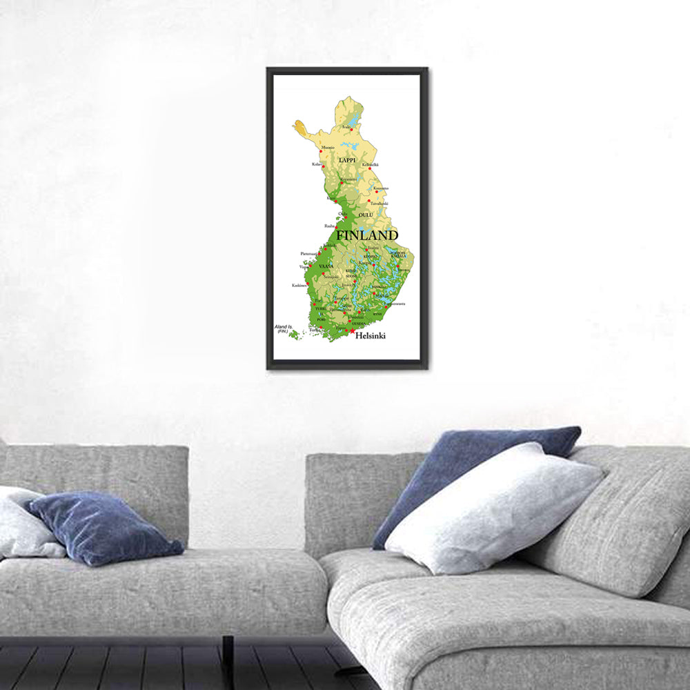 Finland Relief Map Wall Art in a room, portrait