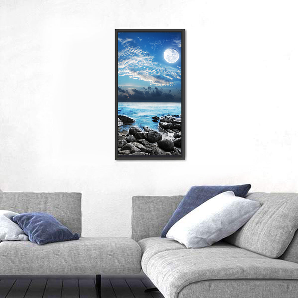 Moonlit Tropical Bay with Rocky Coast Wall Art