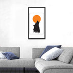 Wolf Silhouette with Orange Moon Wall Art