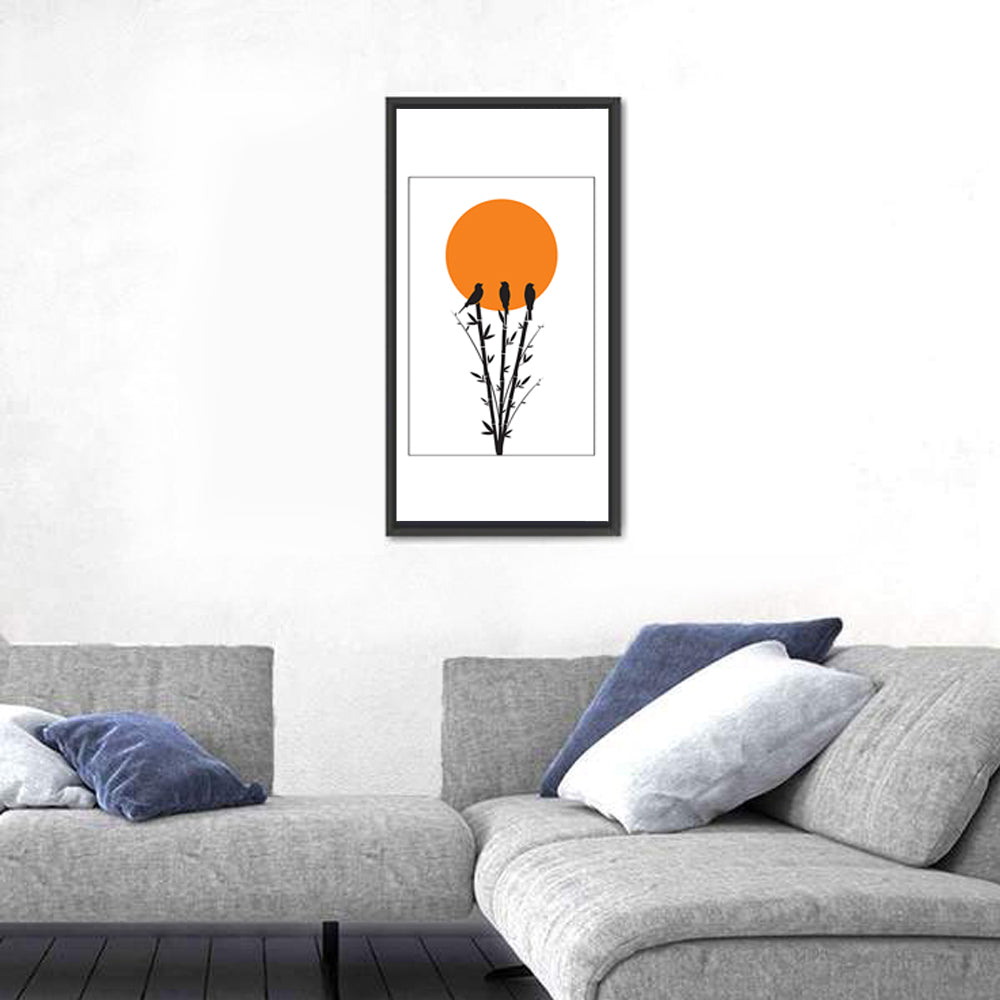 Bamboo and Birds Silhouette Wall Art in a room, portrait