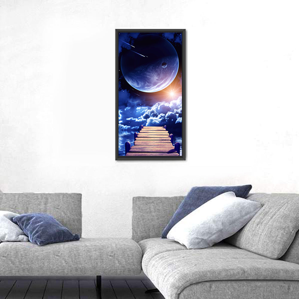 Wooden Pier Under Planetary Nebula Wall Art