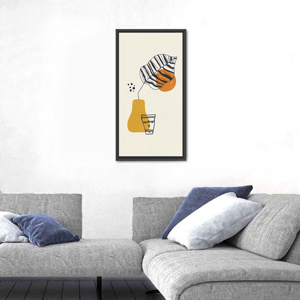 Striped Leaf Minimalist Botanical Wall Art in a room, portrait