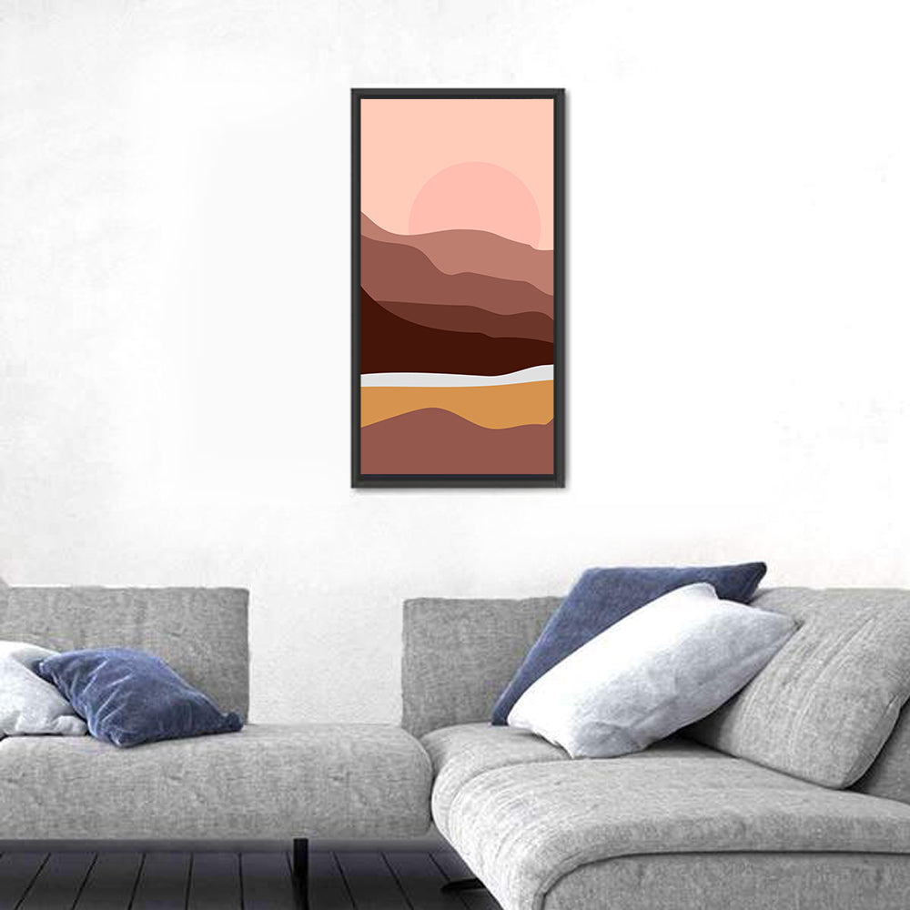Layered Desert Mountains at Dusk Wall Art in a room, portrait