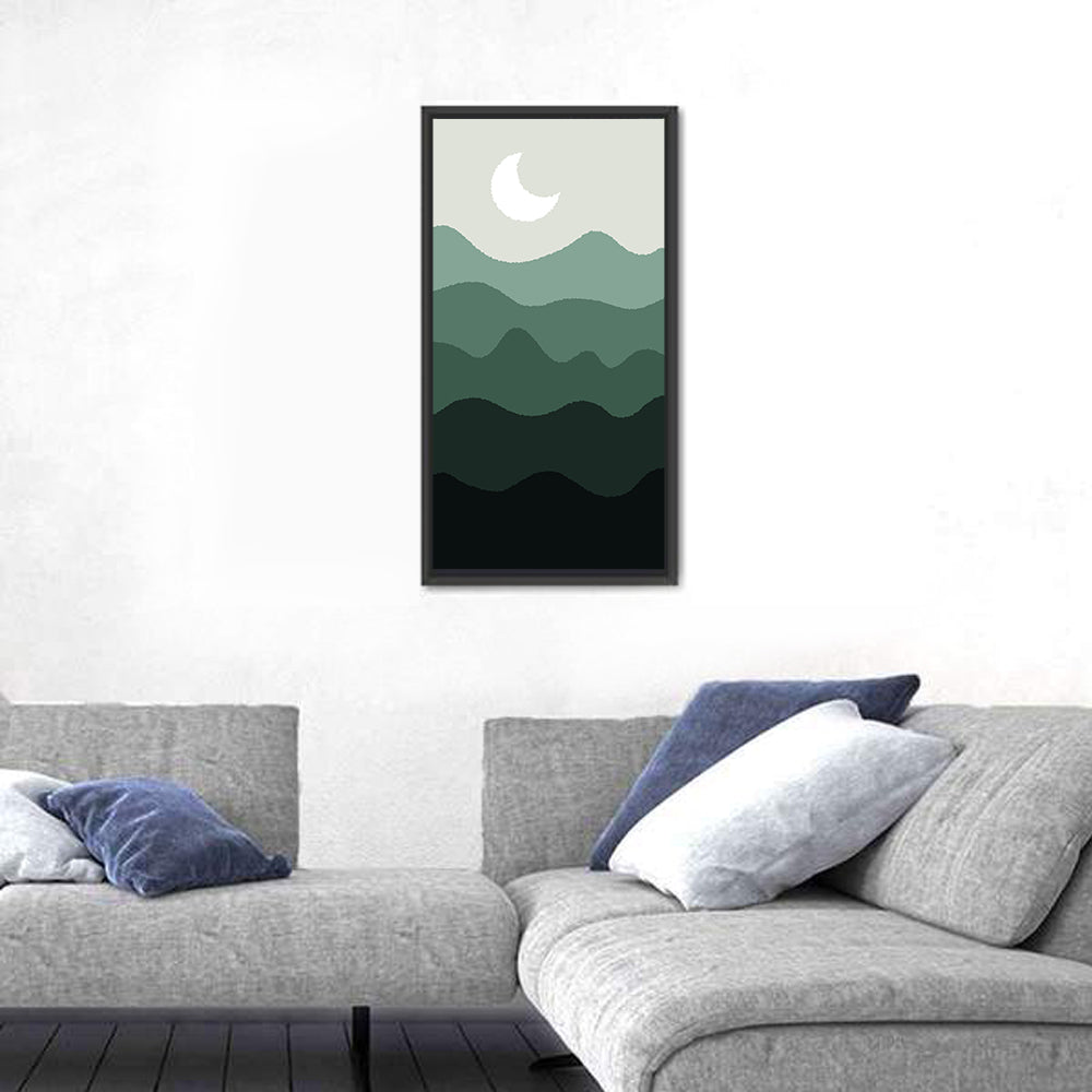Moonlit Green Mountains Wall Art in a room, portrait