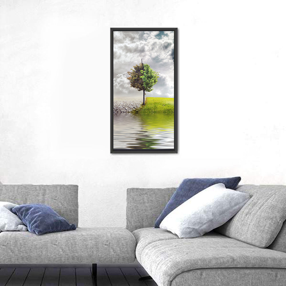 Tree Between Life and Decay Wall Art in a room, portrait