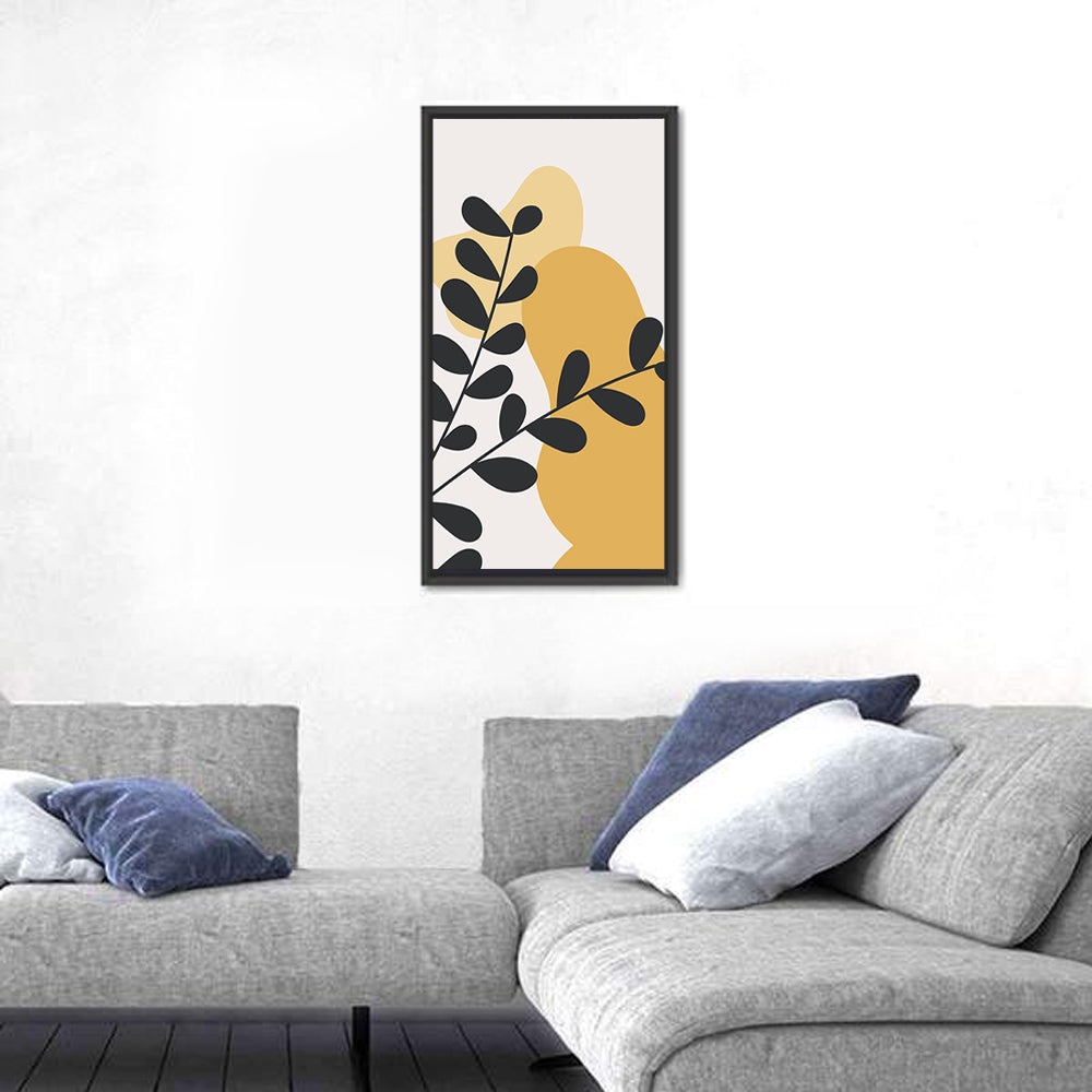 Diagonal Black Leaves with Golden Shapes Wall Art