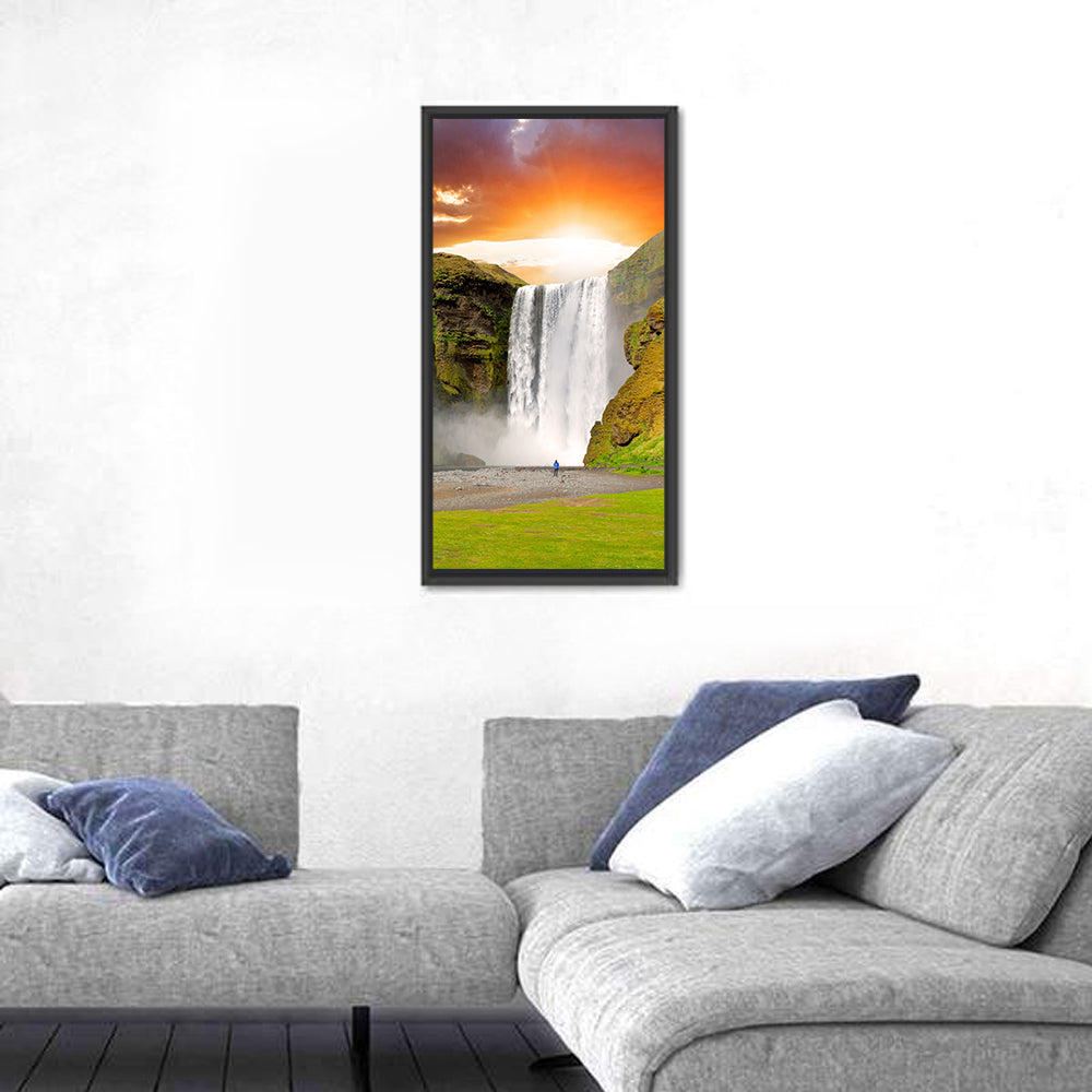 Skógafoss at Sunset, Iceland Wall Art in a room, portrait