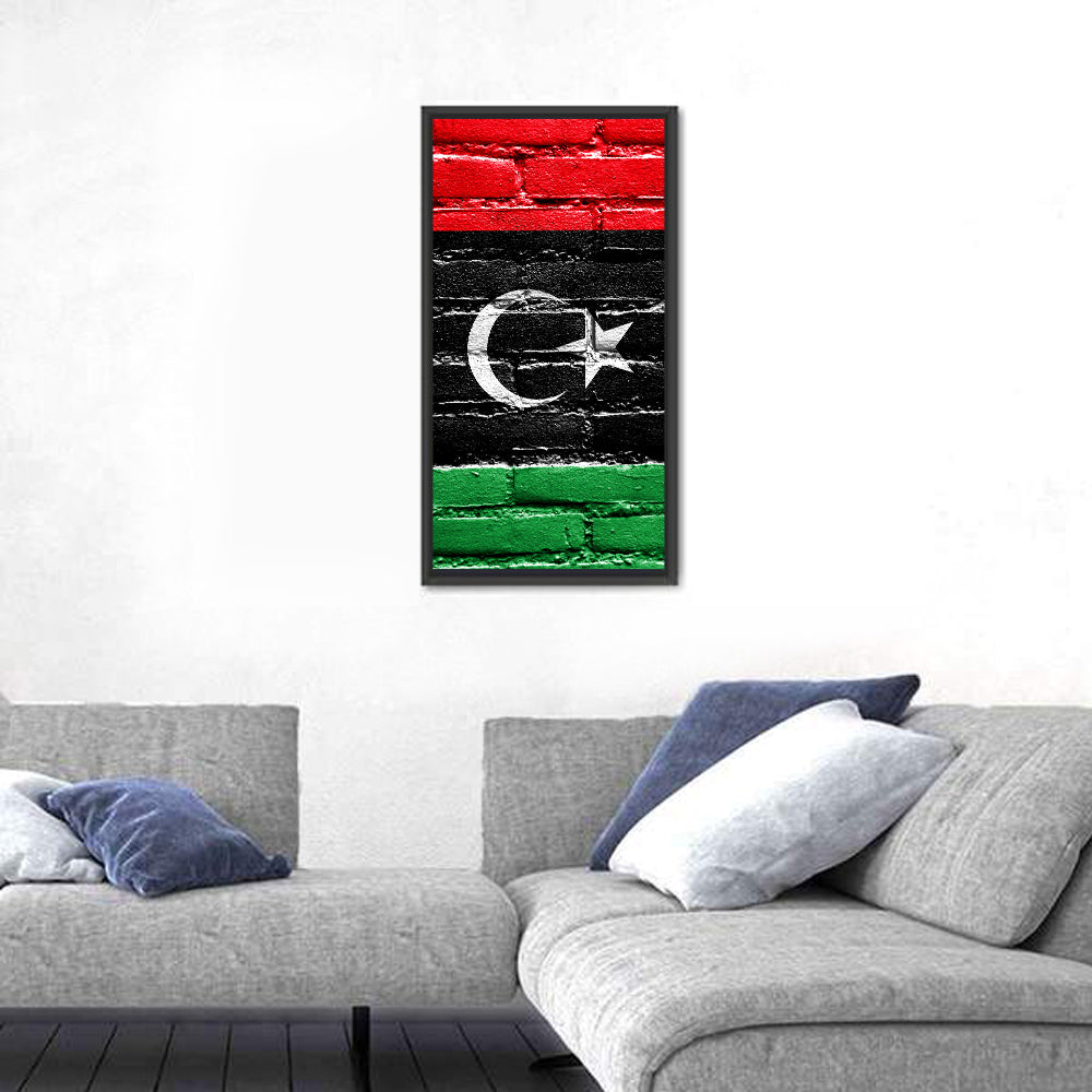 Libyan Flag on Distressed Brick Wall Art
