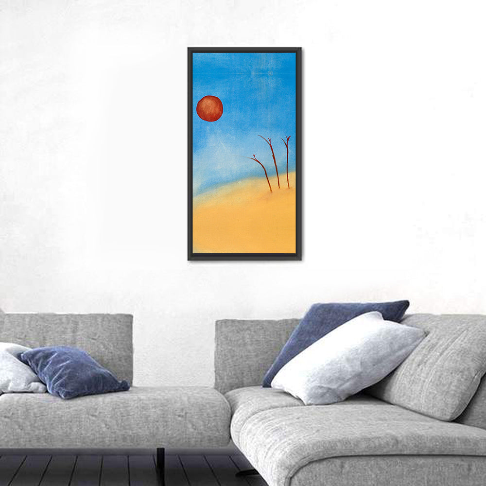 Red Sun Desert Landscape Wall Art in a room, portrait
