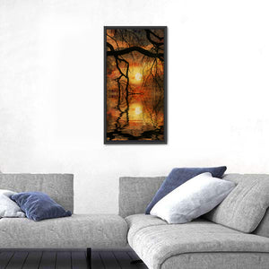 Lake Tree Branches Sunset Wall Art