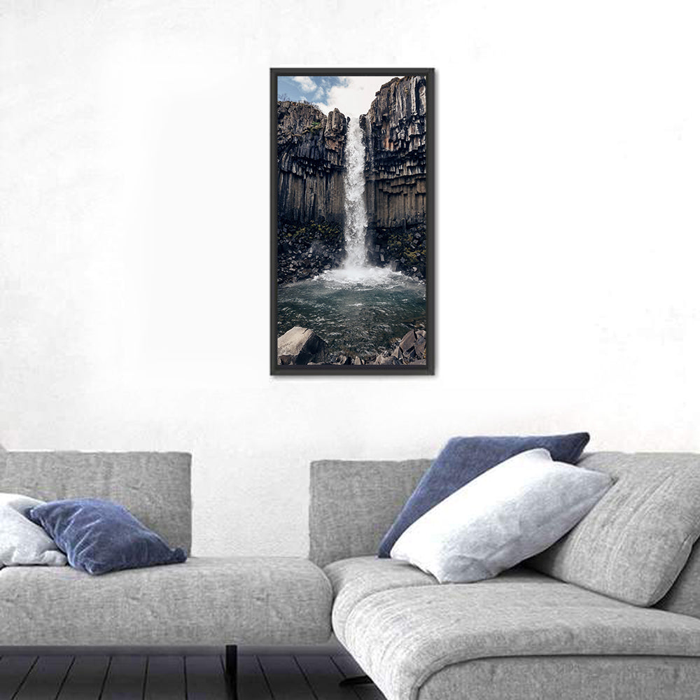 Svartifoss Basalt Waterfall Wall Art in a room, portrait