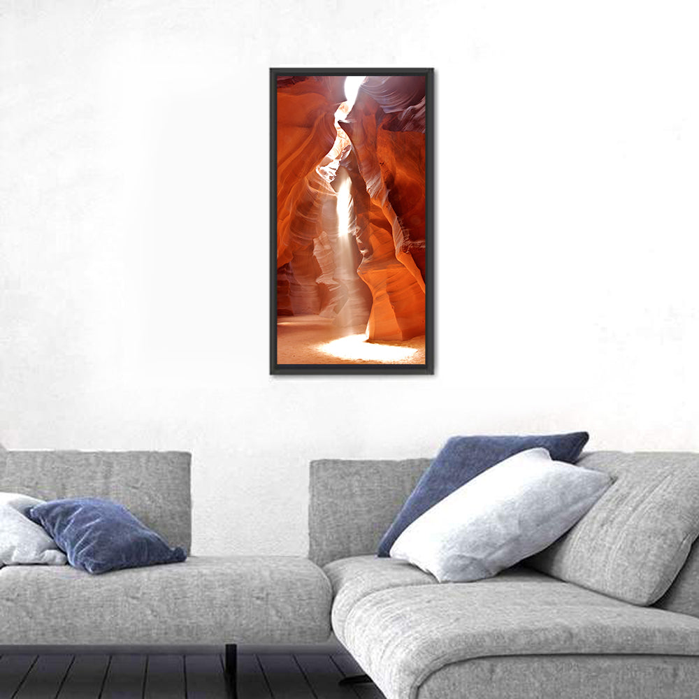 Upper Antelope Canyon Light Beam Wall Art in a room, portrait
