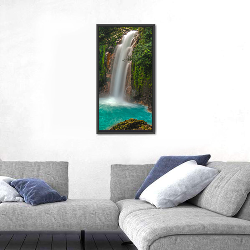 Rio Celeste Waterfall Wall Art in a room, portrait