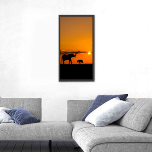 Elephants In Savannah At Sunset Wall Art