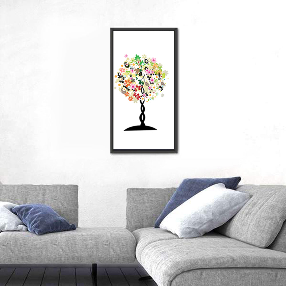 Braided Trunk Floral Tree Illustration Wall Art in a room, portrait