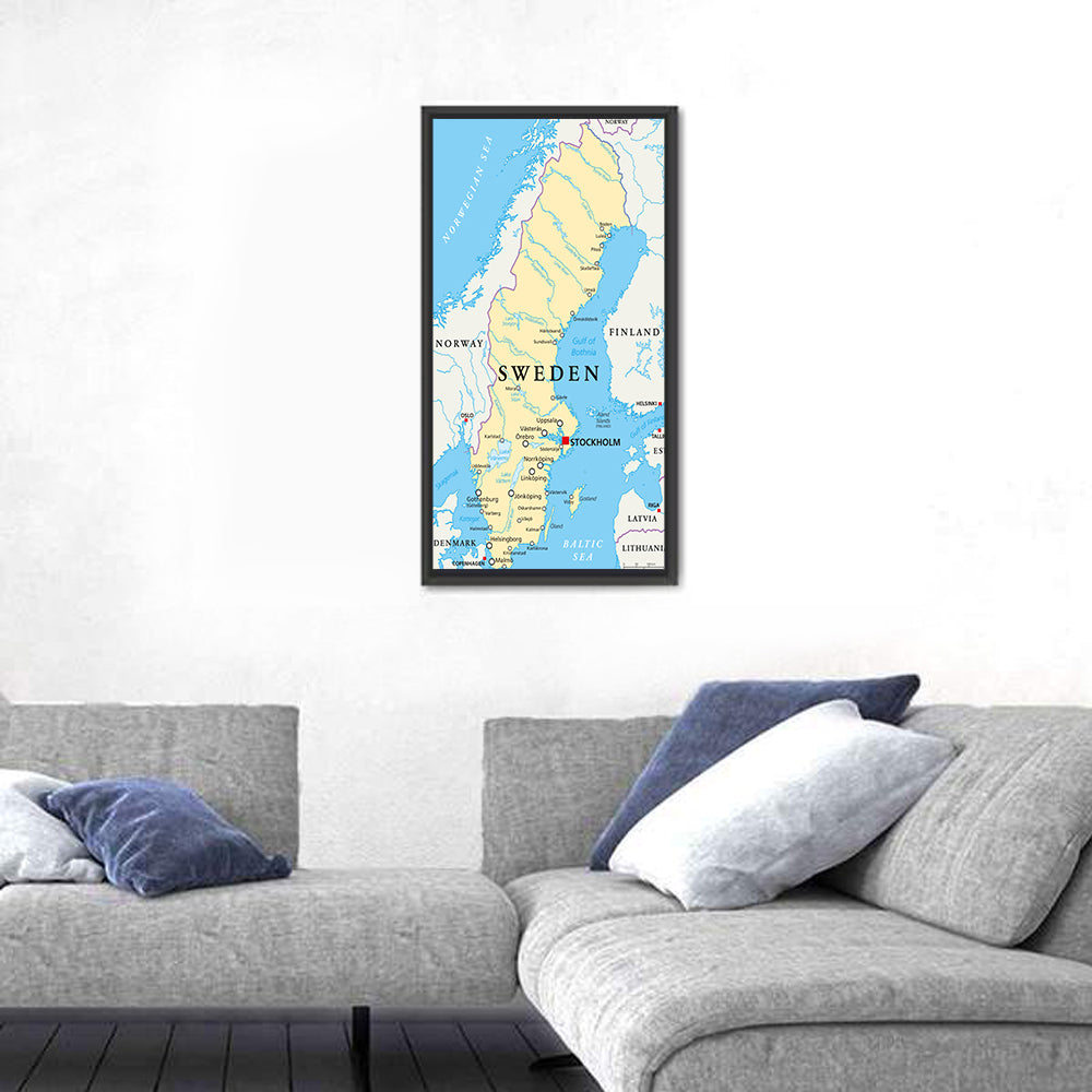 Political Map of Sweden Wall Art