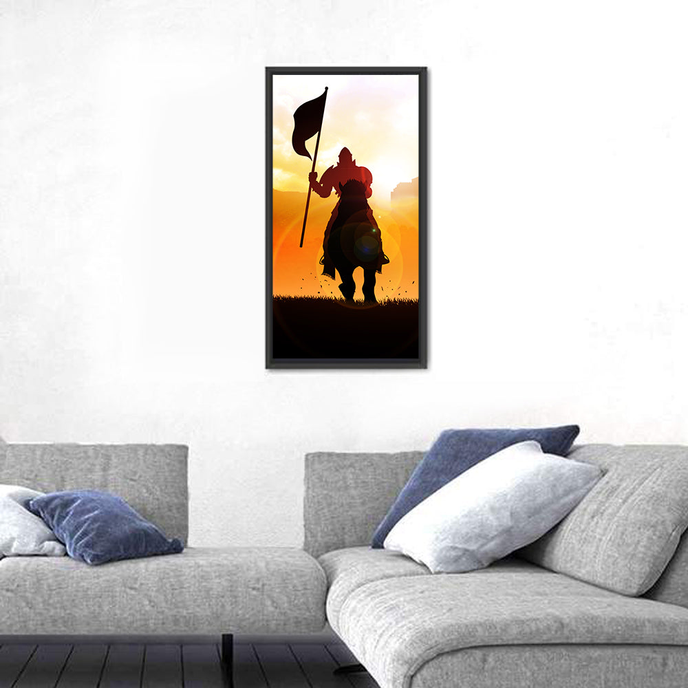Knight Silhouette at Sunset Wall Art in a room, portrait