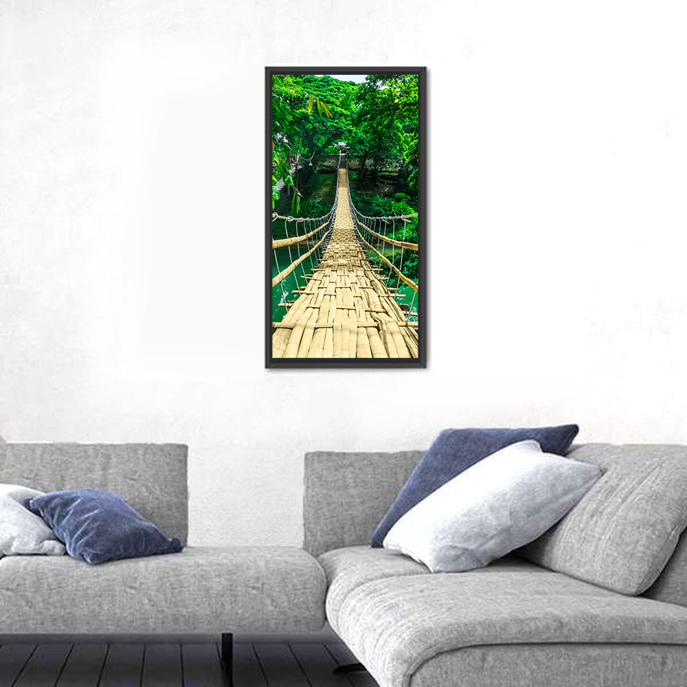 Bamboo Pedestrian Bridge Wall Art in a room, portrait