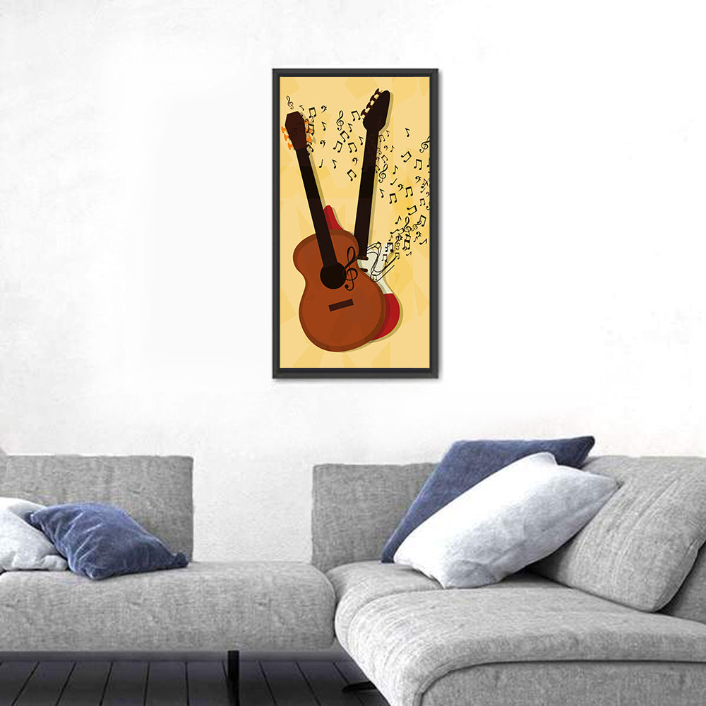 Twin Neck Guitar Illustration Wall Art in a room, portrait