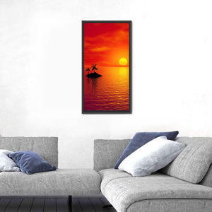 Small Island With Coconut Trees Sunset Wall Art