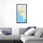 Myanmar Political Map, Blue and Yellow Wall Art