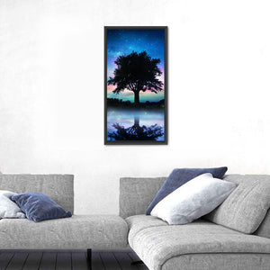 Starry Night With Lonely Tree Wall Art