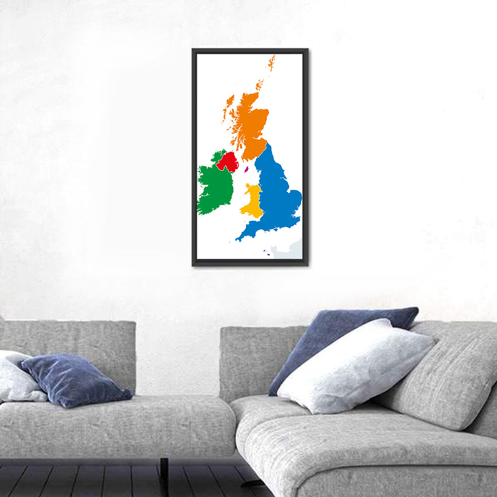 British Isles Multicolor Map Wall Art in a room, portrait