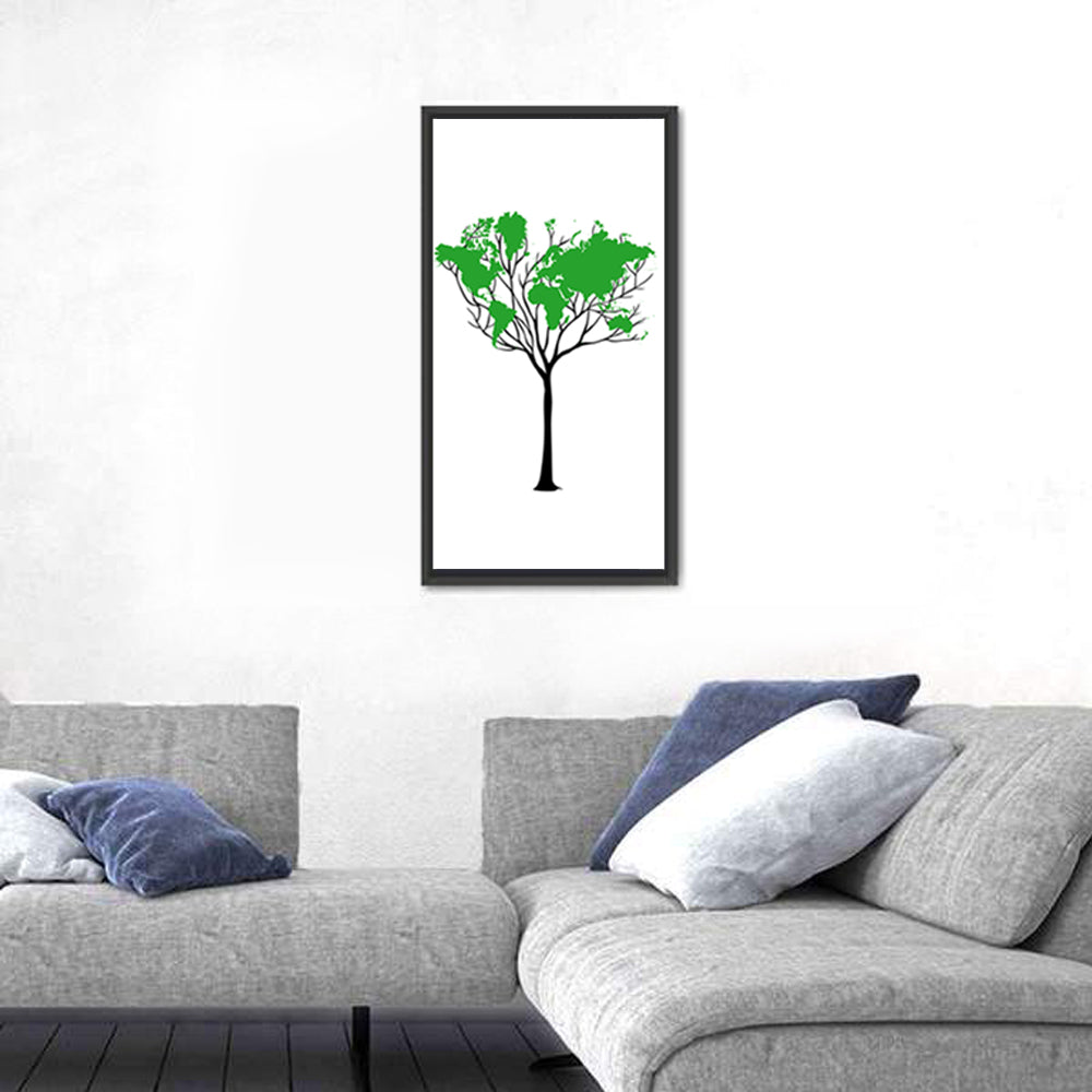 World Map Tree with Green Canopy Wall Art
