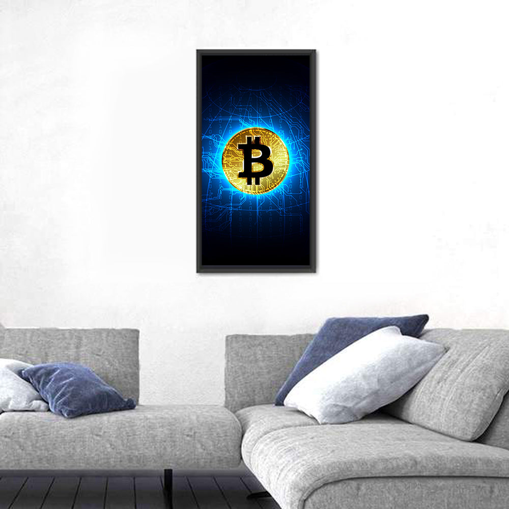 Golden Bitcoin Globe Wall Art