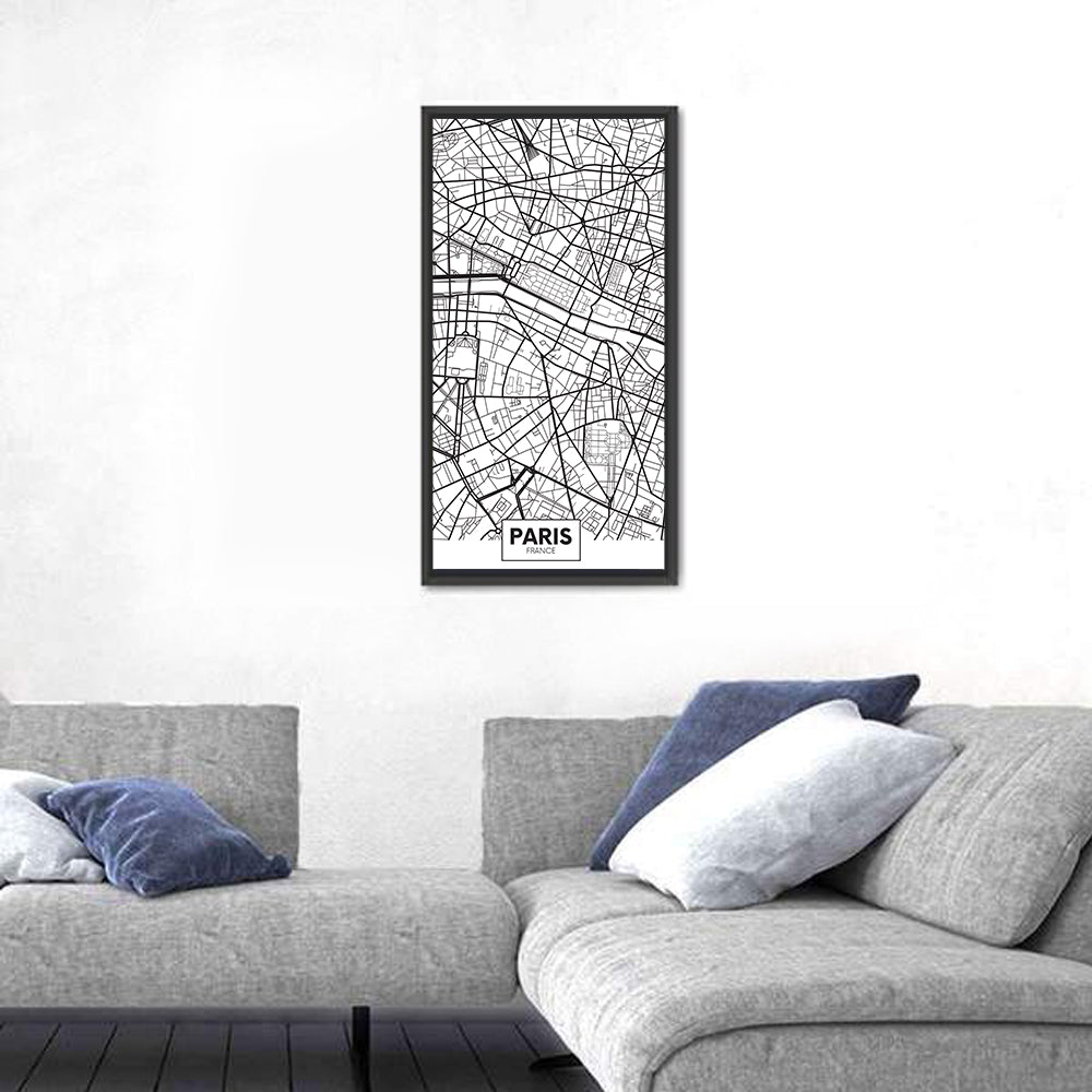 Paris City Map Wall Art in a room, portrait