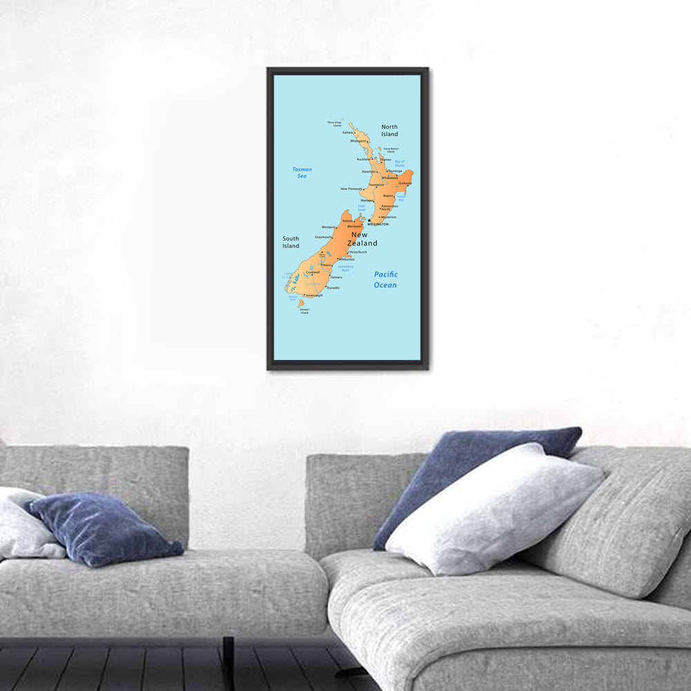 New Zealand Map Wall Art CanvasPiece