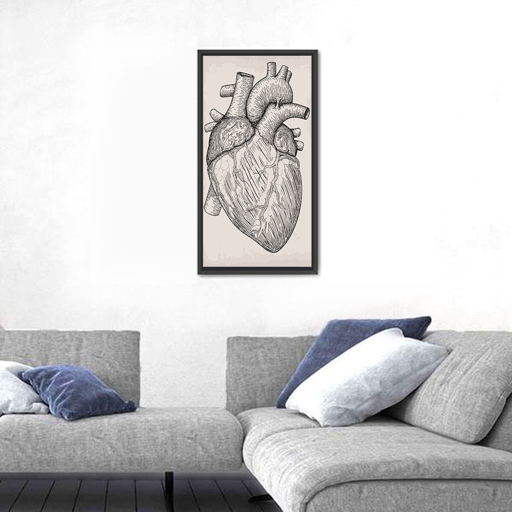 Human Heart Sketch Wall Art in a room, portrait