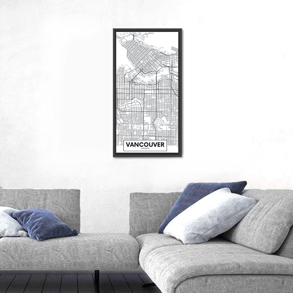 Vancouver City Map Wall Art in a room, portrait