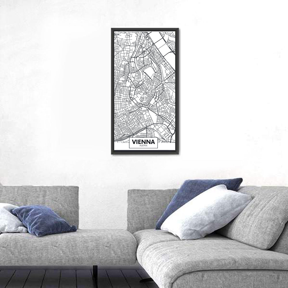 Vienna City Map Wall Art in a room, portrait
