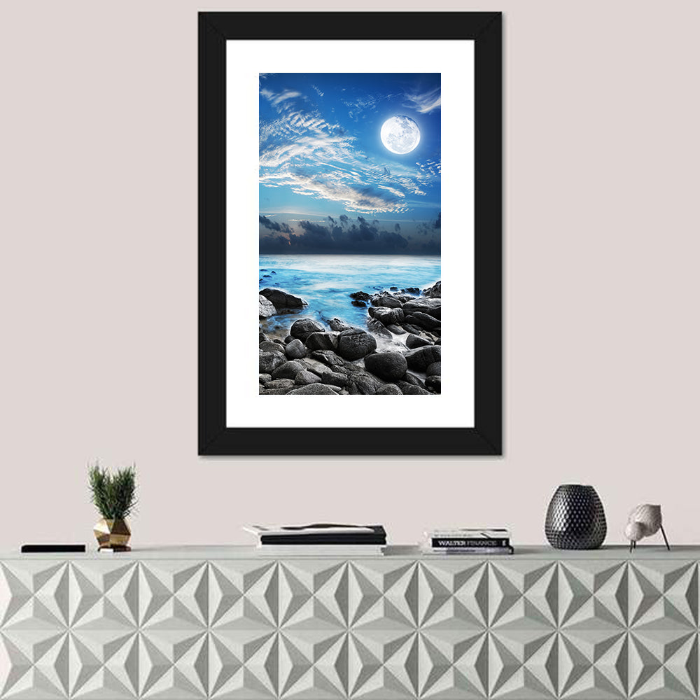 Moonlit Tropical Bay with Rocky Coast Wall Art