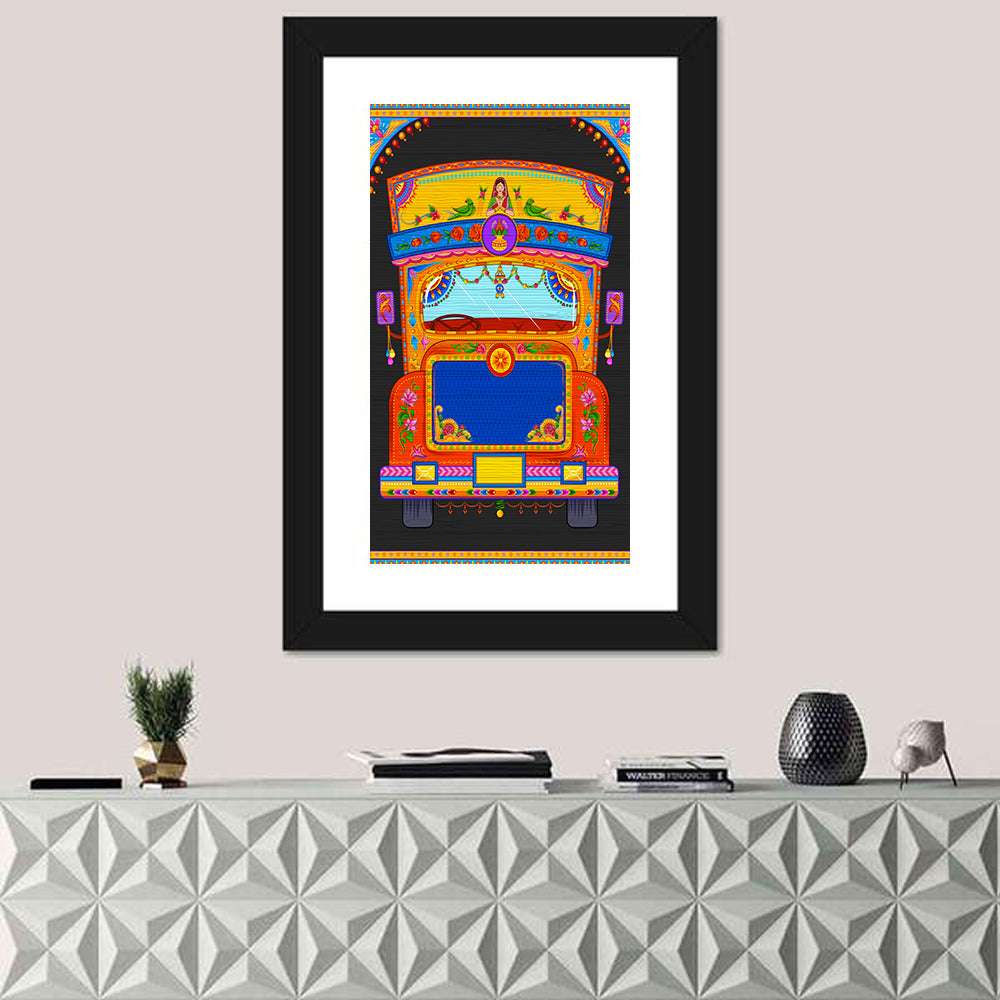 Colorful Indian Truck Illustration Wall Art