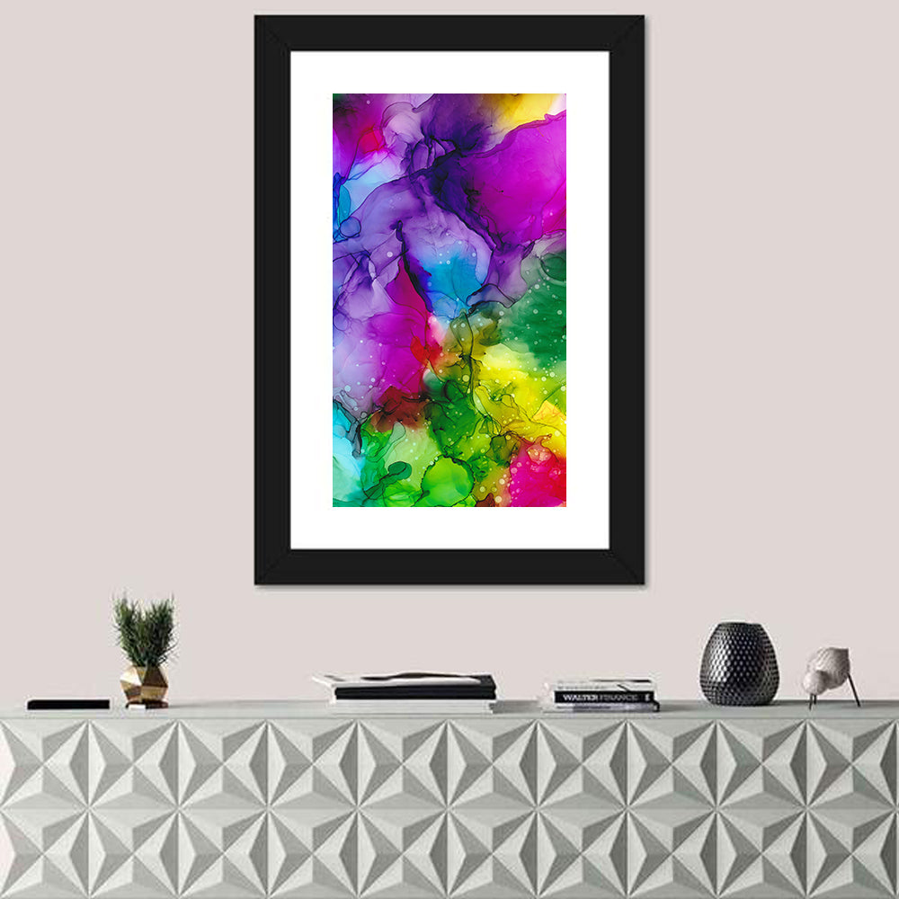 Vibrant Alcohol Ink Swirl Wall Art in a room, portrait