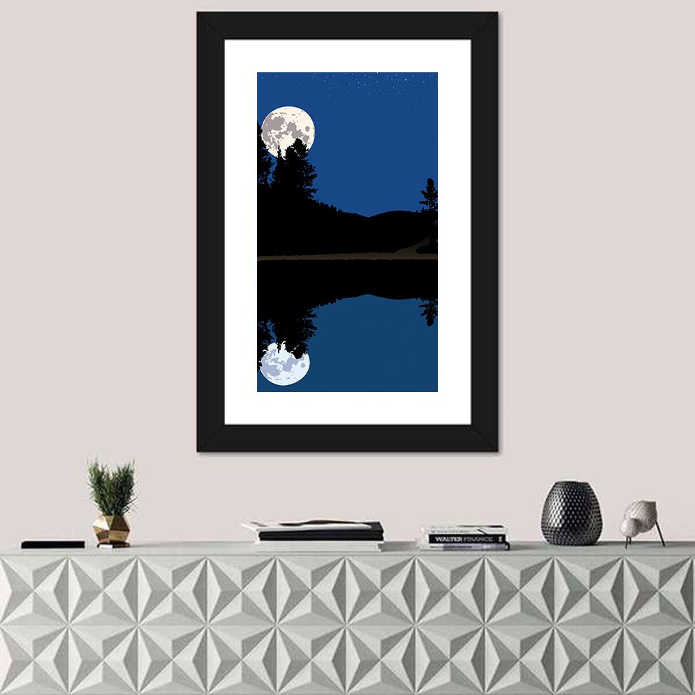 Moonlit Cabin on Mountain Lake Canvas Wall Art