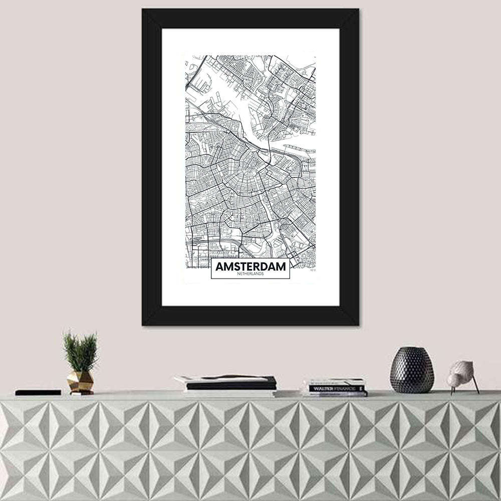 Amsterdam City Map Wall Art in a room, portrait
