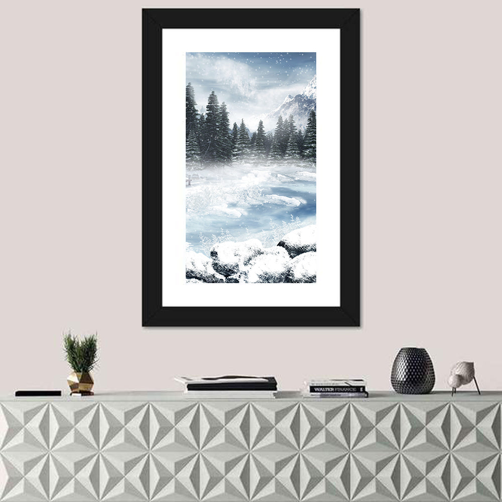 Frozen Lake Wall Art in a room, portrait