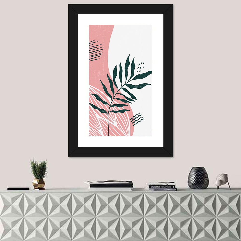 Pink Fern Boho Minimalist Wall Art in a room, portrait