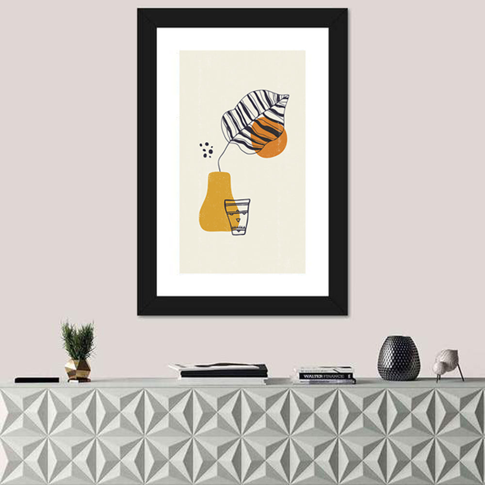 Striped Leaf Minimalist Botanical Wall Art in a room, portrait
