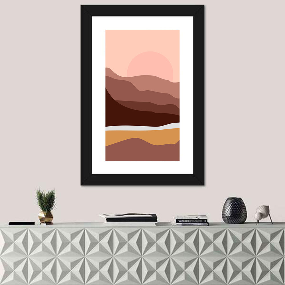 Layered Desert Mountains at Dusk Wall Art in a room, portrait