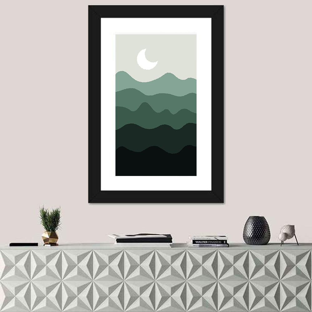 Moonlit Green Mountains Wall Art in a room, portrait