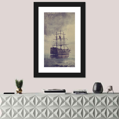 Old Pirate Ship In The Sea Wall Art